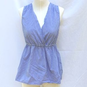 Banana Republic V-neck sleeveless blue gingham top, criss cross back, sz S